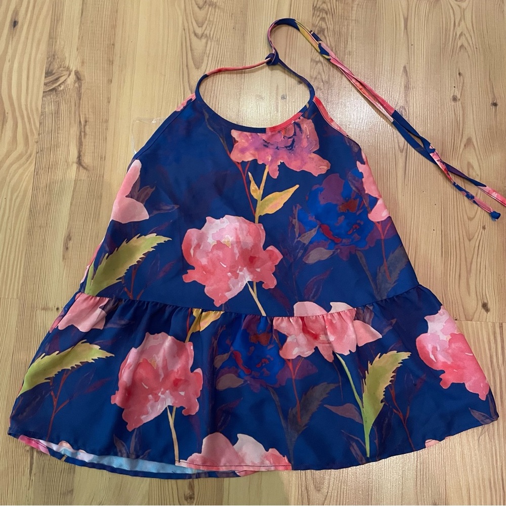 Everly Blue Floral Halter Tank Top size small
